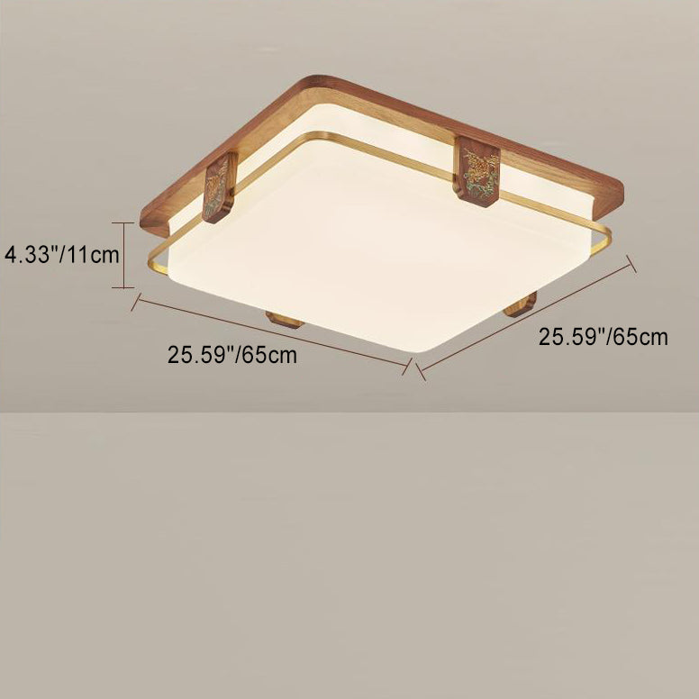 Luz de techo LED empotrada de acrílico, cobre, nogal chino tradicional, redonda, cuadrada, rectangular para sala de estar 