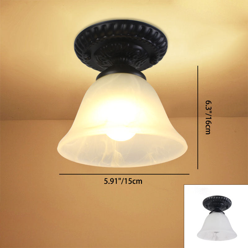 Plafonnier semi-encastré à 1 lumière en verre et fer rond à fleurs rétro contemporain pour couloir 