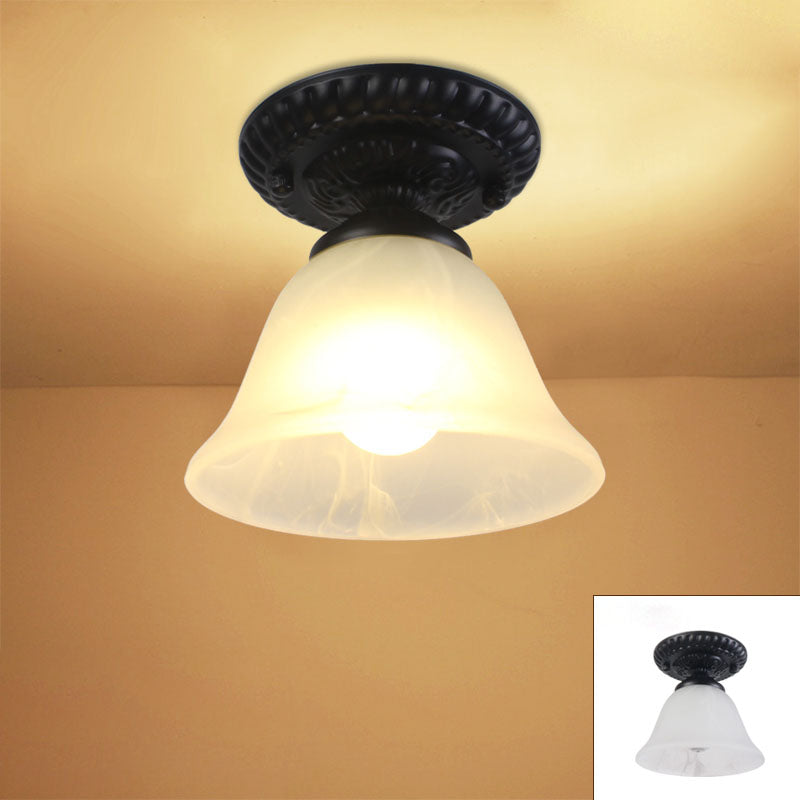 Plafonnier semi-encastré à 1 lumière en verre et fer rond à fleurs rétro contemporain pour couloir 