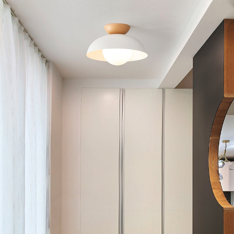 Plafonnier semi-encastré moderne minimaliste en bois et fer avec bol rond à 1 lumière pour chambre 
