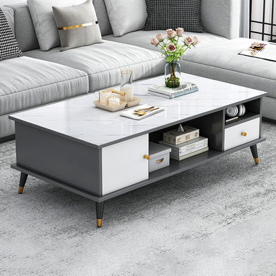 Mesa de café rectangular nórdica contemporánea de MDF y hierro con 1/2 cajón para sala de estar 