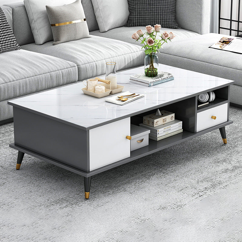 Mesa de café rectangular nórdica contemporánea de MDF y hierro con 1/2 cajón para sala de estar 