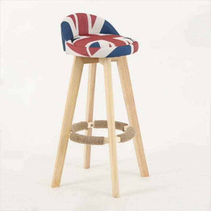 Tabouret de bar pivotant traditionnel vintage avec cadre en bois et tissu rond, dossier bas et repose-pieds pour salle à manger 