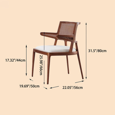 Silla de comedor de madera tapizada en cuero de microfibra cuadrada retro contemporánea con respaldo de ratán para comedor 