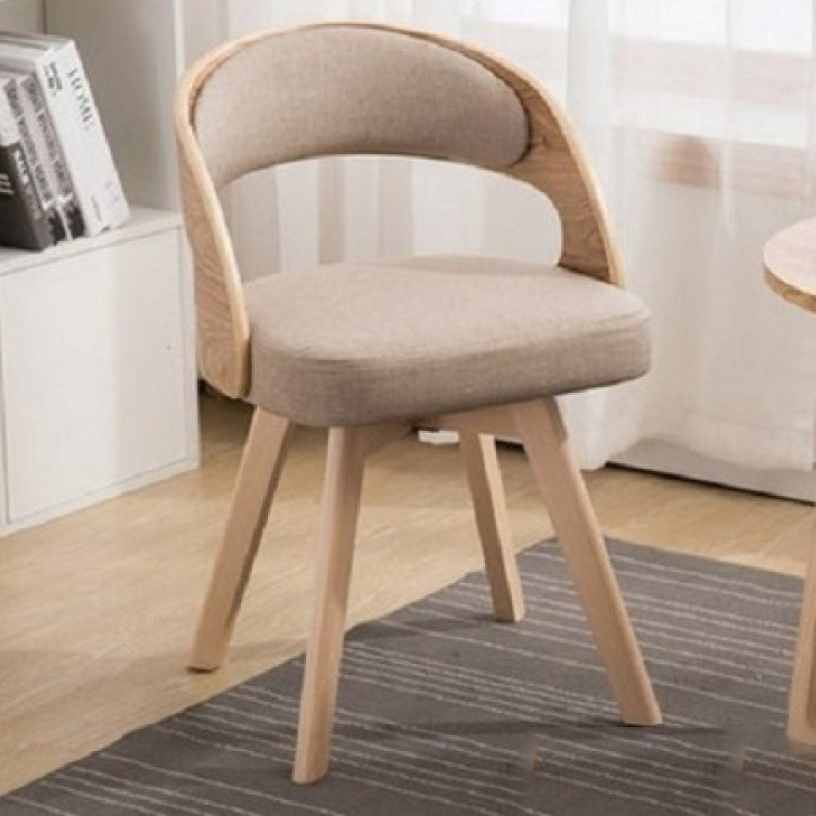 Silla de comedor con patas de madera contemporáneas nórdicas tapizadas en tela, respaldo curvado para comedor 