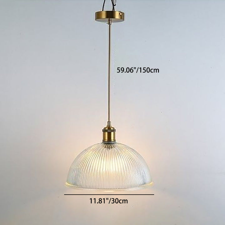 Traditional Japanese Wood Brass Glass Semicircular Loudspeaker 1-Light Pendant Light For Dining Room