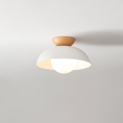 Plafonnier semi-encastré moderne minimaliste en bois et fer avec bol rond à 1 lumière pour chambre 