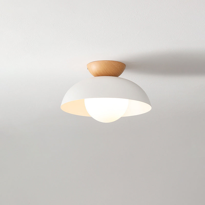 Plafonnier semi-encastré moderne minimaliste en bois et fer avec bol rond à 1 lumière pour chambre 