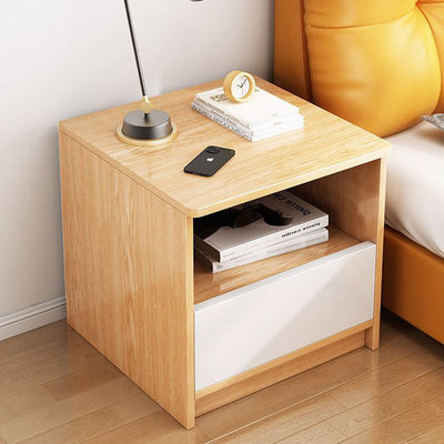 Table de chevet moderne minimaliste à dessus carré en panneau haute densité avec 1 tiroir pour chambre 