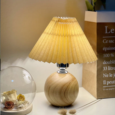 Modern Minimalist Round Fabric Pleated Ceramic 1-Light Table Lamp For Bedroom