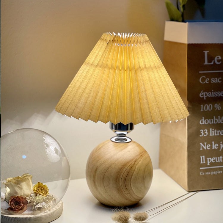 Modern Minimalist Round Fabric Pleated Ceramic 1-Light Table Lamp For Bedroom
