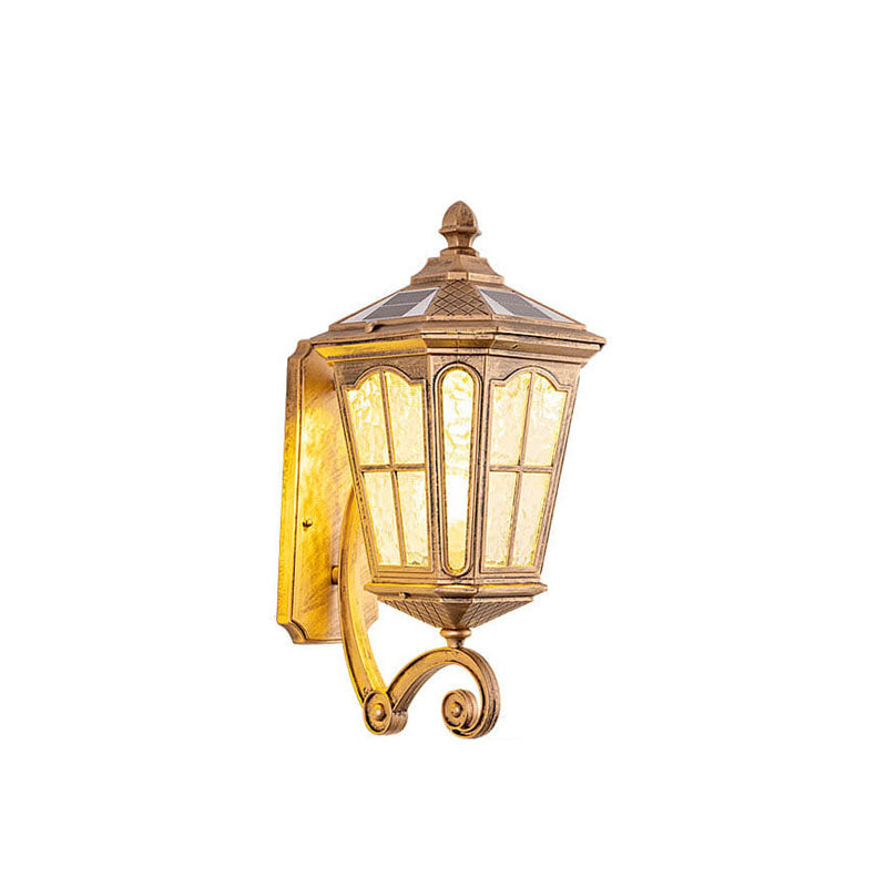 Traditional European Solar Outdoor Lantern Aluminum Glass Waterproof 1-Light Wall Sconce Lamp for Outdoor Patio