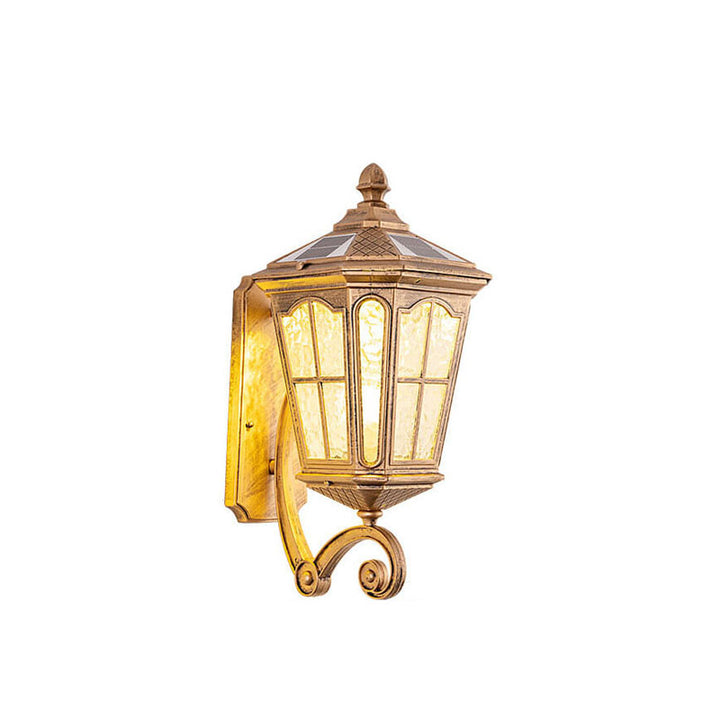 Traditional European Solar Outdoor Lantern Aluminum Glass Waterproof 1-Light Wall Sconce Lamp for Outdoor Patio