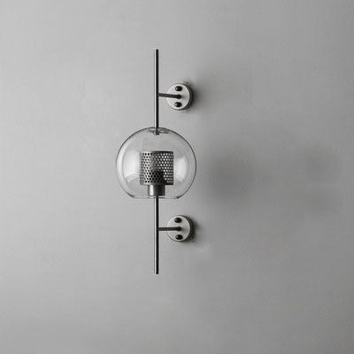 Zeitgenössische Wandlampe mit industriellem Eisenrahmen und kugelförmigem Glasschirm, 1-Licht für Schlafzimmer 