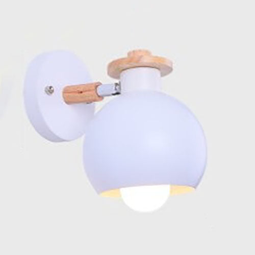 Contemporary Nordic Dome Iron Solid Wood Macaroon 1-Light Wall Sconce Lamp For Bedroom