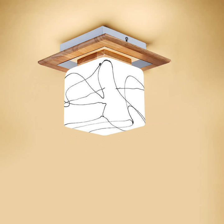 Luz de techo semiempotrada de 1 luz cuadrada circular de madera minimalista nórdica moderna 