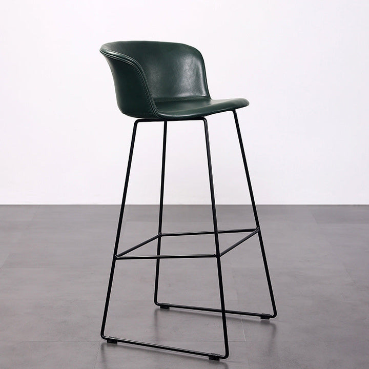 Tabouret de bar contemporain rétro carré en cuir de selle en acier inoxydable avec dossier et repose-pieds pour salle à manger 