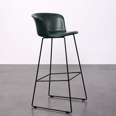 Tabouret de bar contemporain rétro en cuir carré avec dossier en acier inoxydable et repose-pieds pour salle à manger 
