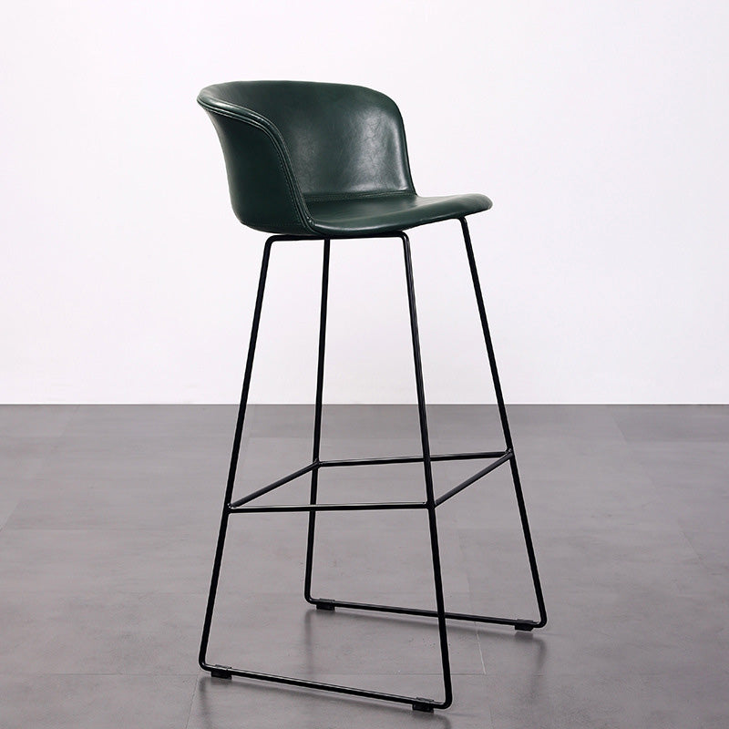 Tabouret de bar contemporain rétro en cuir carré avec dossier en acier inoxydable et repose-pieds pour salle à manger 
