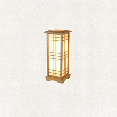 Traditional Japanese Wood Acrylic Pillar Rectangular 1/2/3 Light Standing Floor Lamp For Bedroom