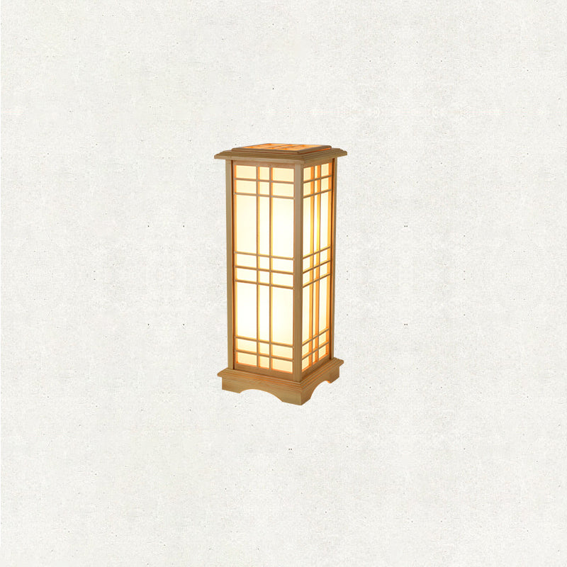 Traditional Japanese Wood Acrylic Pillar Rectangular 1/2/3 Light Standing Floor Lamp For Bedroom