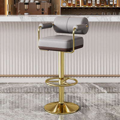 Tabouret de bar cylindrique carré en alliage d'aluminium éponge en cuir minimaliste moderne avec dossier et accoudoir pour cuisine 