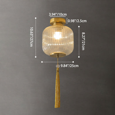 Traditionelle chinesische Laterne, sphärisches Kupferglas, 1-flammig, halbbündige Deckenleuchte für Schlafzimmer 