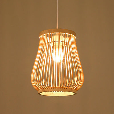 Japanese Zen Bamboo Weaving Lantern 1-Light Pendant Light