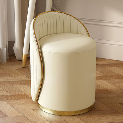 Taburete de tocador de hierro cilíndrico minimalista moderno con respaldo de cuero para dormitorio 