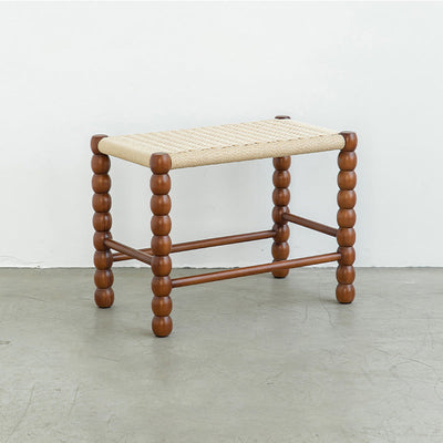 Tabouret rectangulaire traditionnel chinois en osier avec pieds en bois pour le salon 