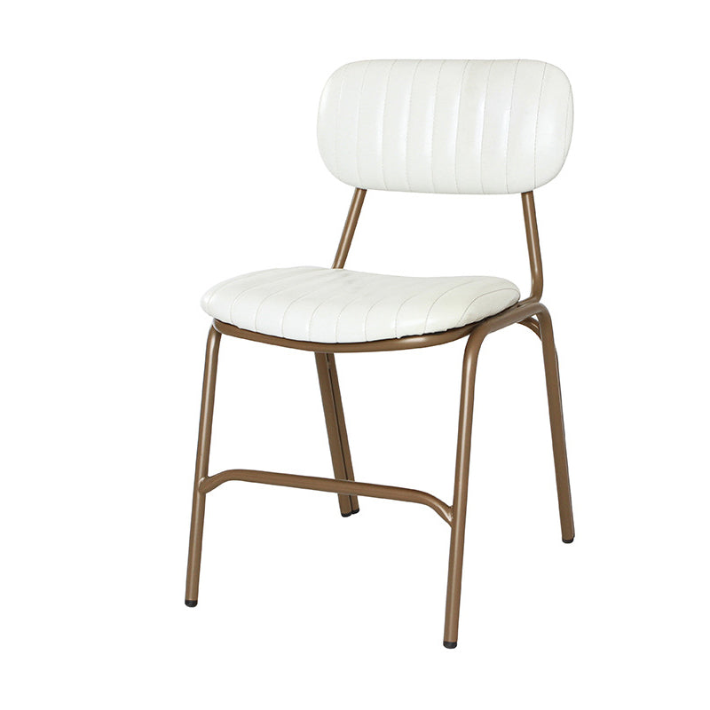 Chaise de salle à manger contemporaine en cuir industriel avec dossier et repose-pieds en fer carré à rayures elliptiques 