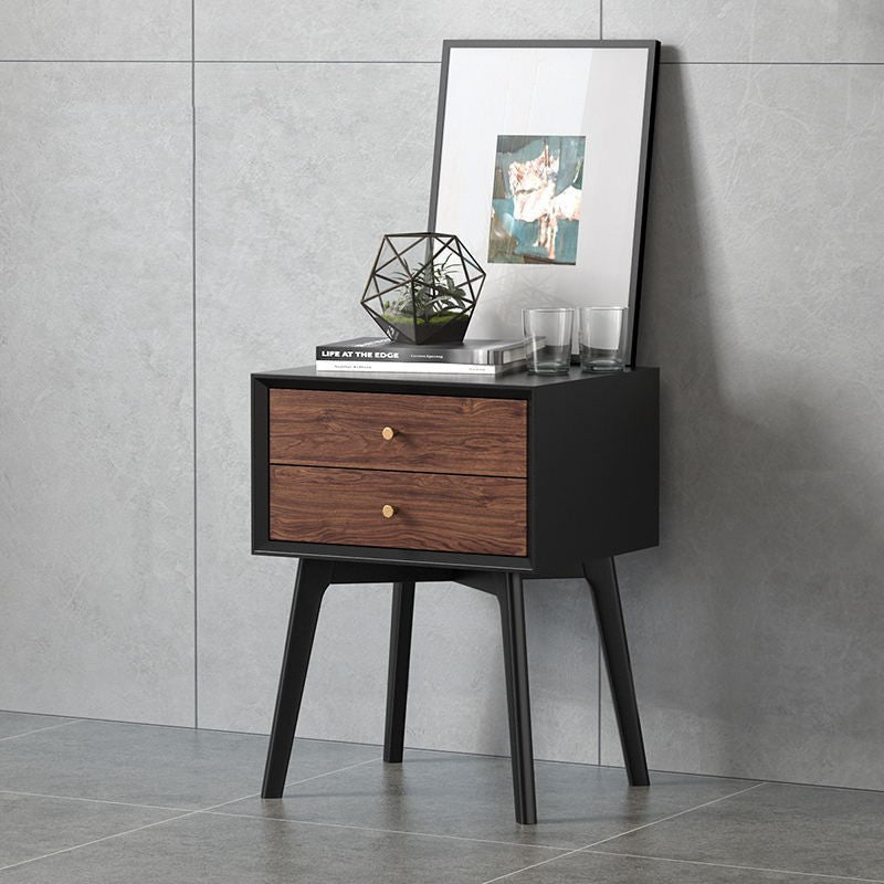 Contemporary Nordic Rectangular Wood Side Table 2-Drawer For Living Room