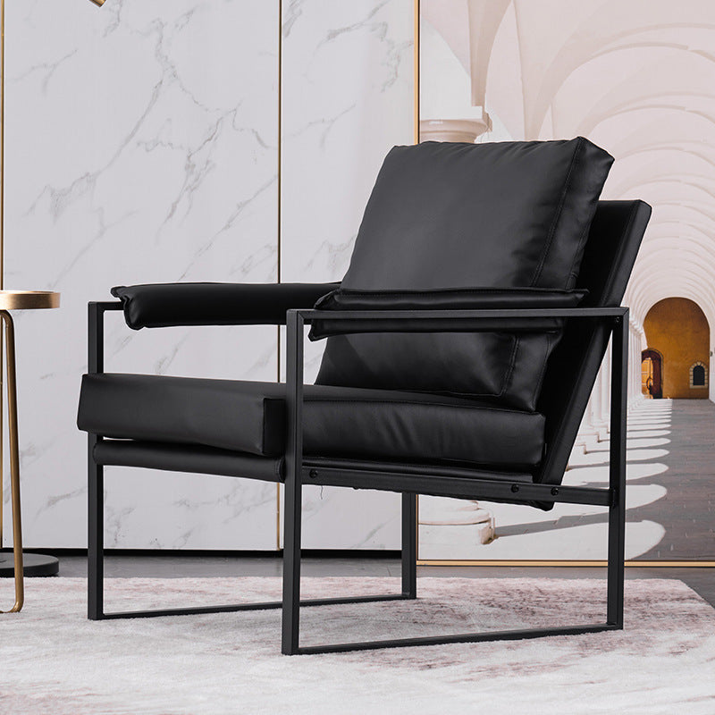 Contemporary Scandinavian Fabric Velvet Faux Leather Carbon Steel Latex Sponge Square Accent Chair Backrest Armrest For Living Room