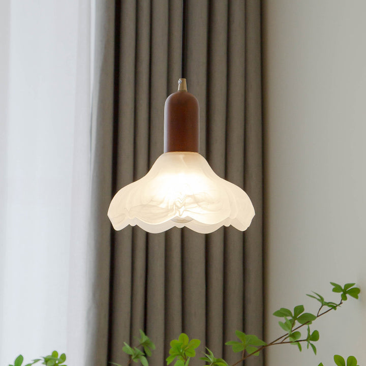 Suspension lumineuse à 1 ampoule en bois massif et verre avec cylindre traditionnel japonais pour salon 