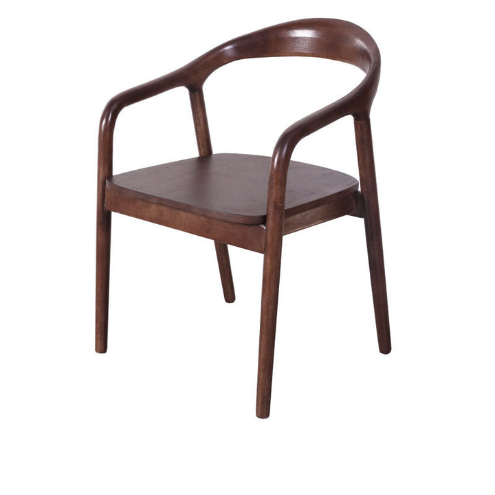 Moderner minimalistischer Esszimmerstuhl mit gebogenem Rahmen aus Kautschukholz, Baumwoll-Leinen-Bezug, Rückenlehne und Armlehnen für das Esszimmer 