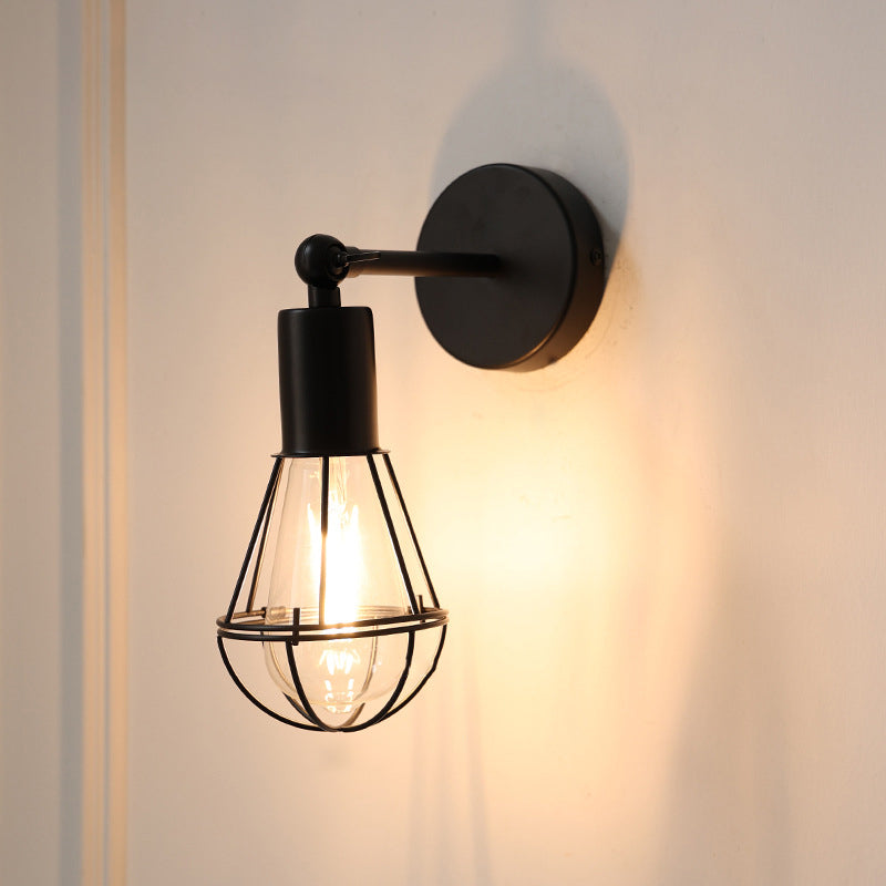 Lámpara de Aplique de Pared de 1 Luz de Jaula de Hierro Vintage Tradicional para Sala de Estar 