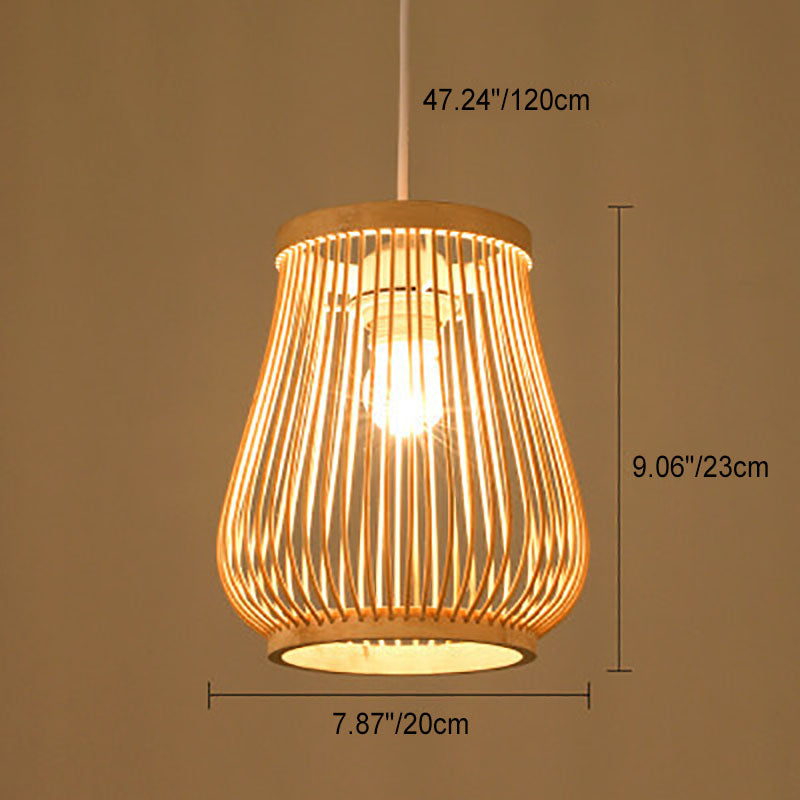 Linterna colgante de bambú tejido Zen japonés de 1 luz 