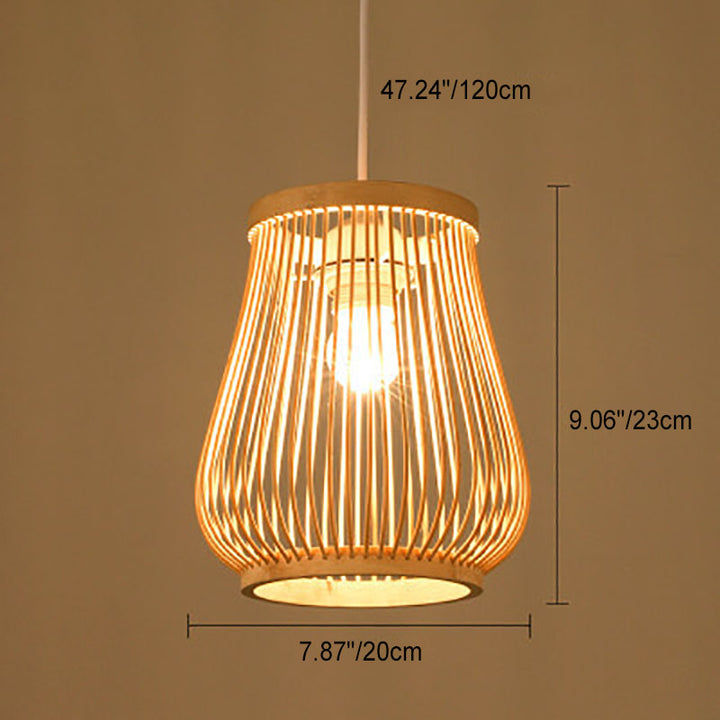 Linterna colgante de bambú tejido Zen japonés de 1 luz 