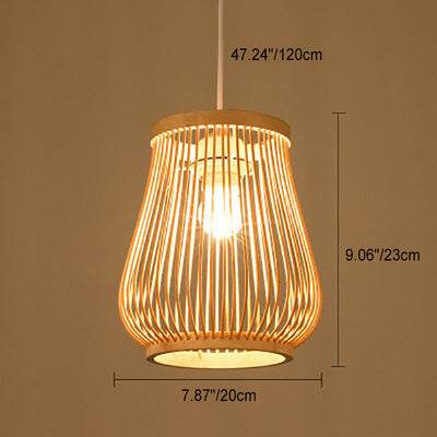 Japanese Zen Bamboo Weaving Lantern 1-Light Pendant Light