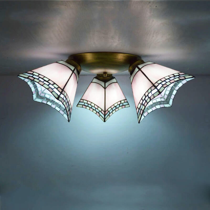 Tiffany Light Luxury Stained Glass Horn 3-Light Semi-Flush Mount Lighting