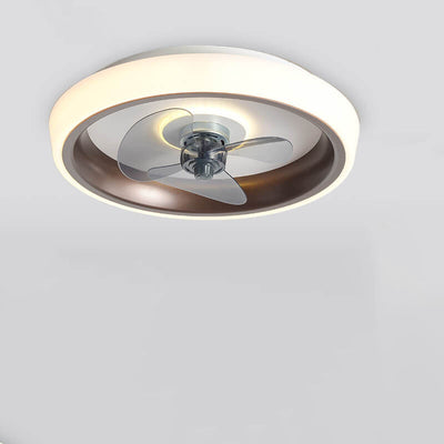 Nordic Minimalist Round  Acrylic Wood Grain LED Flush Mount Ceiling Fan Light