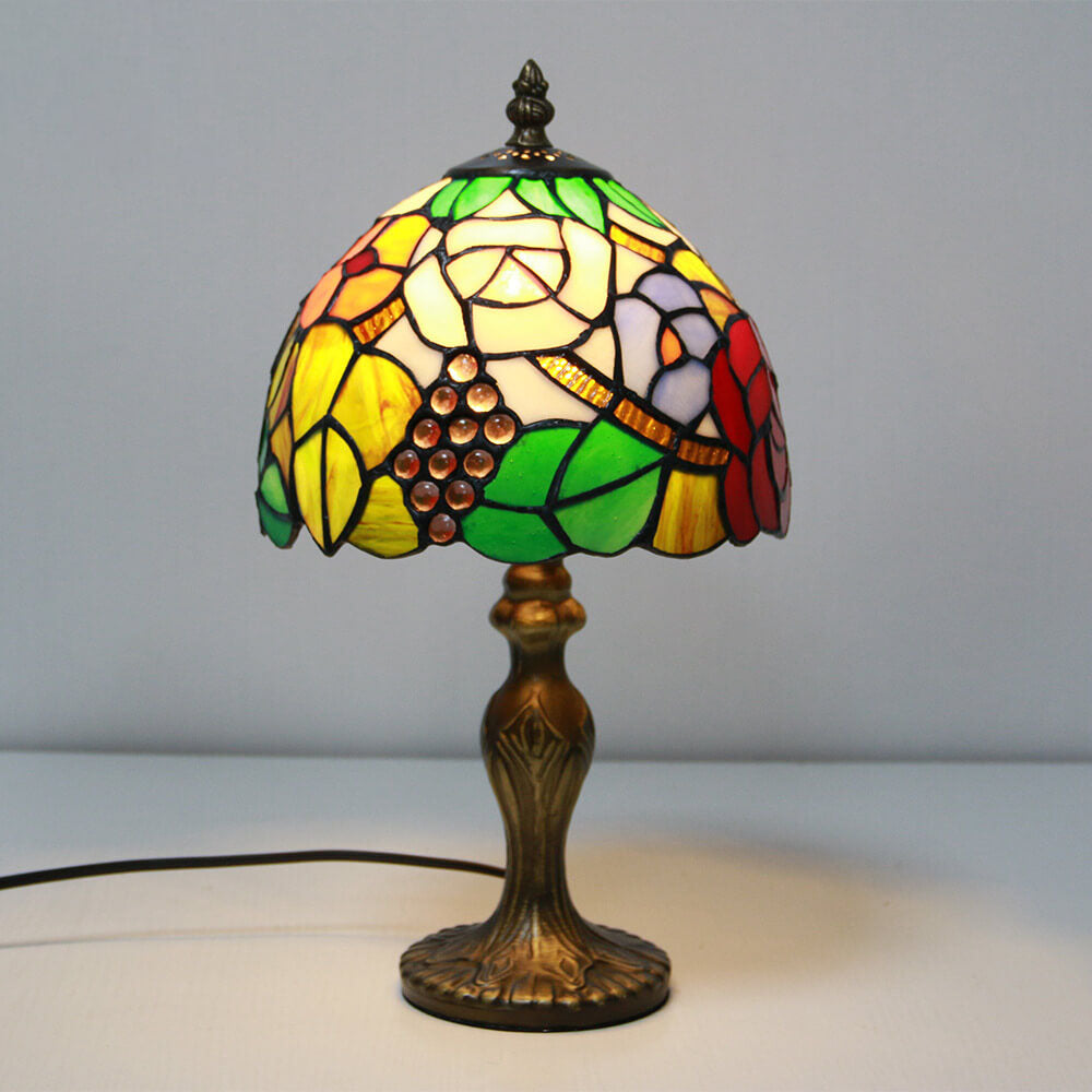 Vintage Tiffany Tierblumen Dekoration Buntglas Kuppel 1-Licht Tischlampe 