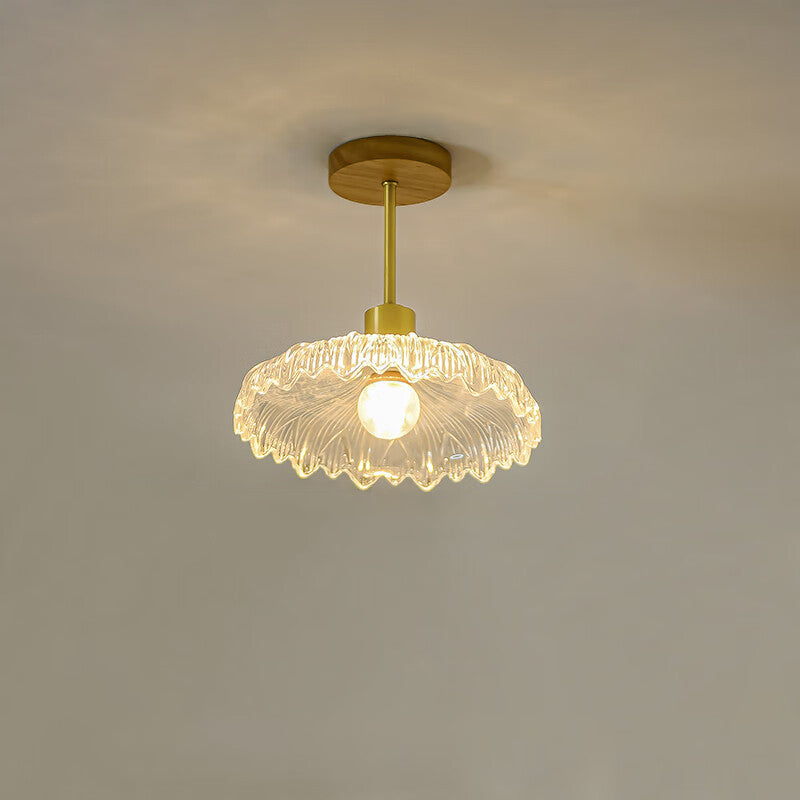 Luz de techo semiempotrada contemporánea de lujo con flor de cobre y vidrio de 1 luz para pasillo 