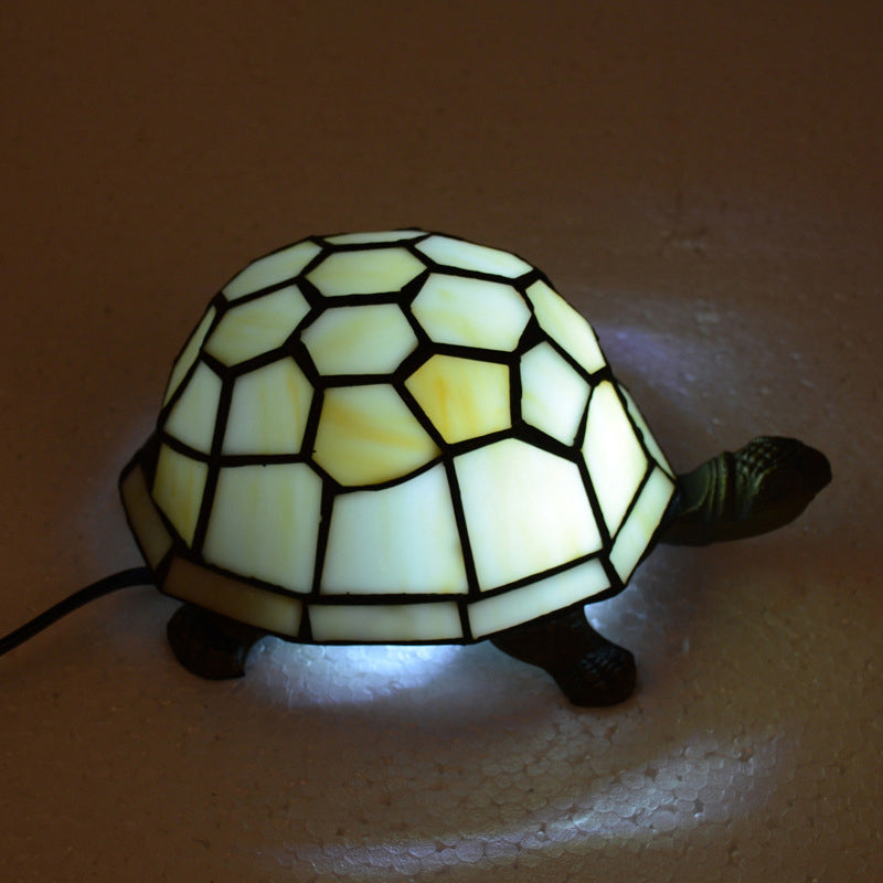 Contemporary Creative Alloy Glass Turtle 1-Light Table Lamp For Bedroom