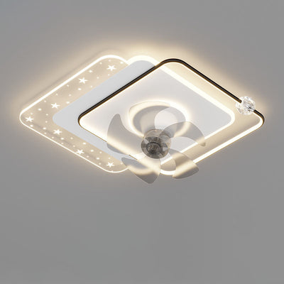 Contemporary Creative Iron Acrylic Round Square LED Semi-Flush Mount Ceiling Fan Light For Bedroom