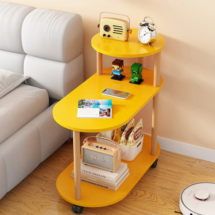 Moderner minimalistischer abnehmbarer ovaler runder Plank Massivholz Beistelltisch 3-stufig für Wohnzimmer 