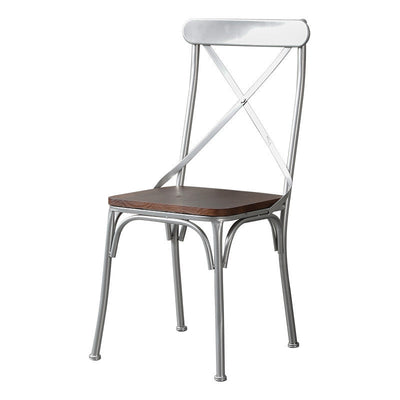 Ensemble de chaises et table de salle à manger en cuir industriel contemporain, bois, fer, avec dossier en forme de X pour salle à manger 