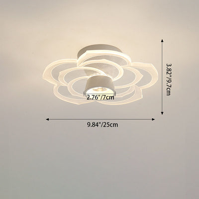 Modern Minimalist Round Rose Flower Iron Acrylic LED Flush Mount Ceiling Light For Living Room