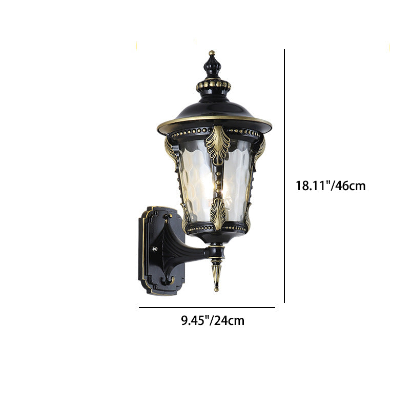 Applique murale extérieure à 1 lumière en verre et aluminium avec cylindre pointu quadrangulaire étanche de style européen traditionnel pour jardin 