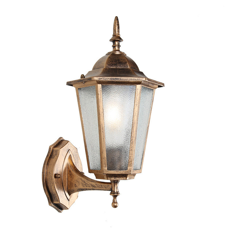 Zeitgenössische industrielle sechseckige Aluminiumrahmen Milchglas 1-Licht Außenwandleuchte Lampe für Garten 